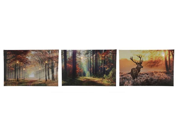 Schilderij Herfst canvas met 1 led en 30 mini led lampjes op timer 40x60cm 2xAA(excl) in 3 herst dessins