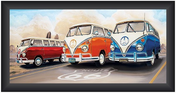 Schilderij VW Route66 40x80cm in zwart houten lijst