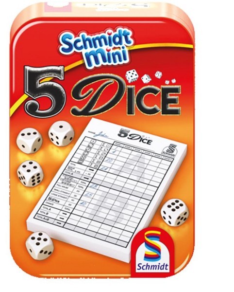 Schmidt 5 Dice yahtzee dobbelspel in blik