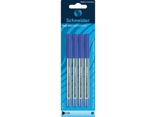 Schneider Balpen Tops 505M blauw blister a 4stuks