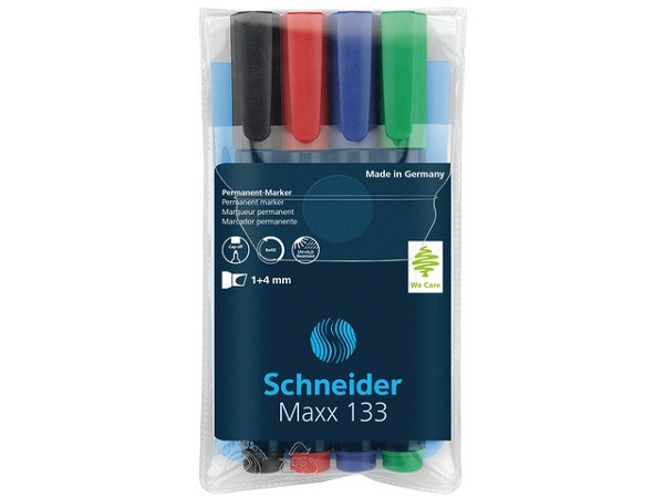 Schneider Maxx 133 permanentmarker beitel punt etui a 4 stuks