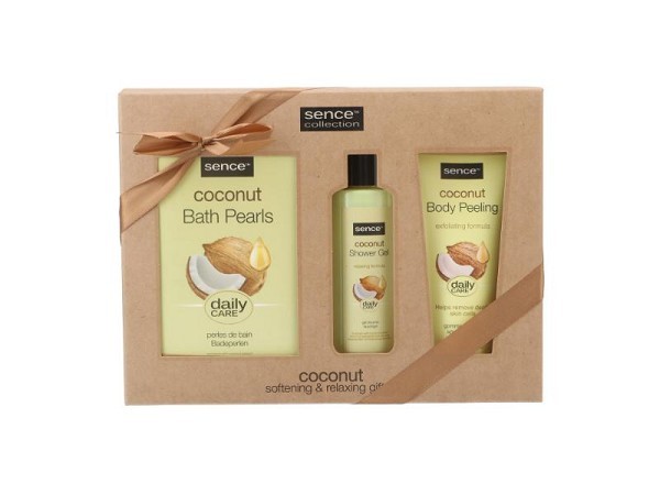 Sence Collection Giftset Coconut Planet Love 150 gr badparels , 150ml bodypeeling, 200ml douchegel