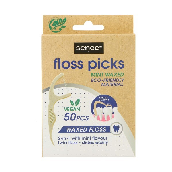 Sence Fresh Vegan Floss Picks 50pcs 2-in-1 Bamboo