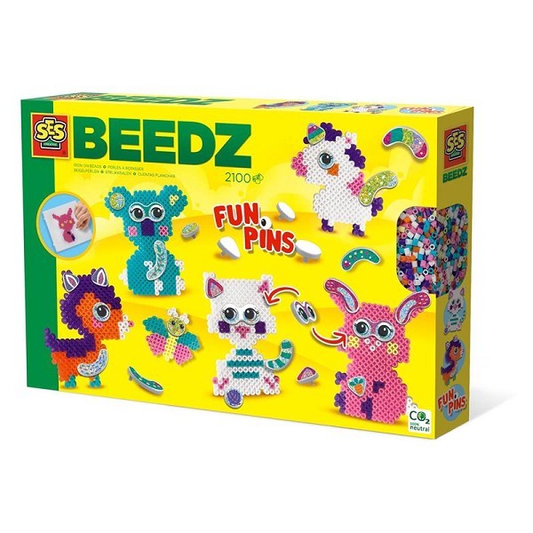 Ses Beedz Strijkkralen- FunPins glitter dieren 2100 kralen