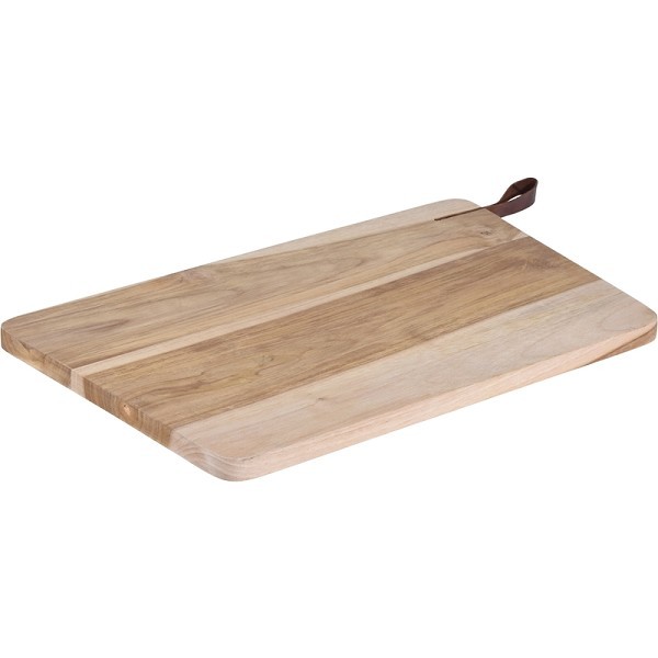 Snijplank teak met leder handvat 40x25x1,5cm