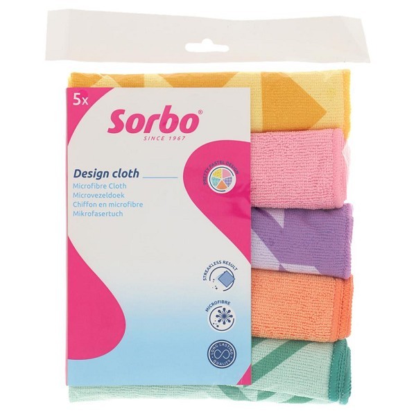 Sorbo Microvezeldoeken pastel prints 40x40cm set a 5 stuks