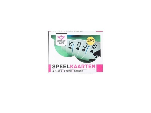 Speelkaarten 100% plastic, 2 sets in kunststof doos Poker/Bridge