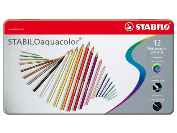 Stabilo 12 kleurpotloden aquacolor in metalen doosje