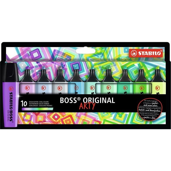 Stabilo Boss Original Arty highlighters in kartonnen etui met 10 kleuren - cool colors