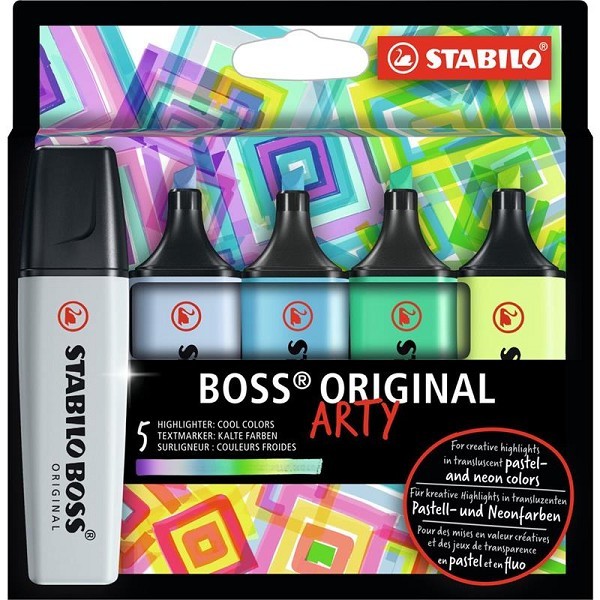 Stabilo Boss Original Arty highlighters in kartonnen etui met 5 kleuren - cool colors