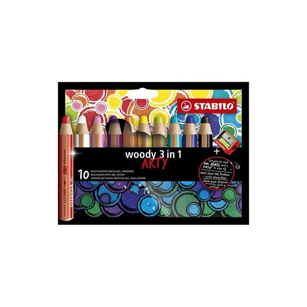 Stabilo Woody 3 in 1 Arty kleurpotloden etui a 10 stuks + slijper