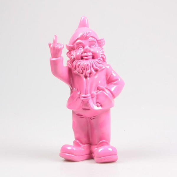 Stoobz Polystone beeld kabouter f*ck you fuchsia 16x12x32cm