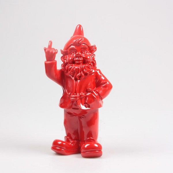 Stoobz Polystone beeld kabouter f*ck you rood 16x12x32cm