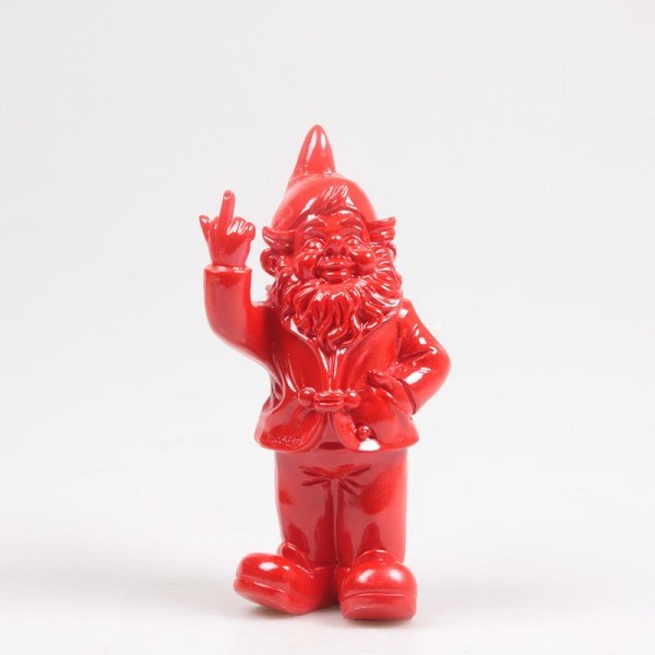 Stoobz Polystone beeld kabouter f*ck you rood 20cm