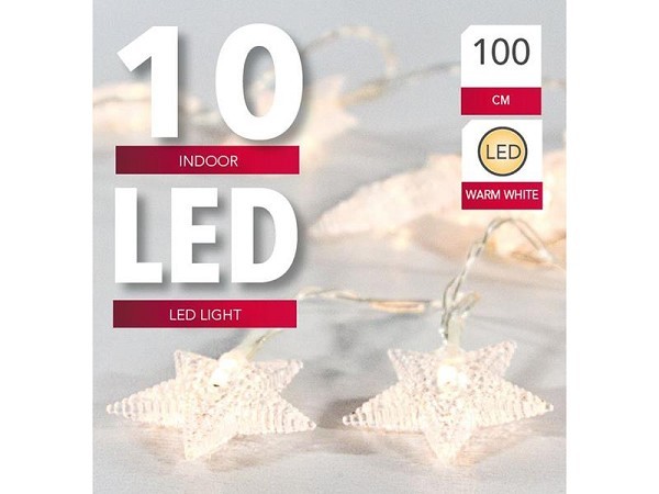 String verlichting ster met 10 Led lampen warm wit en timer 100cm werkt op 2xAA (excl)