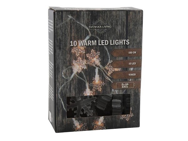 stringverlichting sneeuwvlok met 10 LED lampen warmwit en timer werkt 100cm op 2xAA(excl)