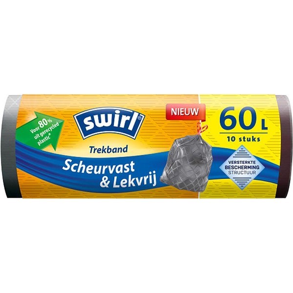 Swirl Pedaalemmerzak met trekband 60 liter rol a 10 zakken 680x730mm voor 80% uit gerecycled plastic