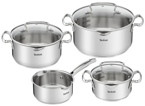 Tefal Duetto+ 4 delige RVS kookset, steelpan 16cm en kookpannen met 16/20/24cm geschikt voor alle warmtebronnen.