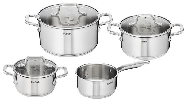 Tefal Virtuoso Set 4-delig RVS kookset  steelpan 16cm kookpannen van 16/20/24cm geschikt voor alle warmtebronnen.