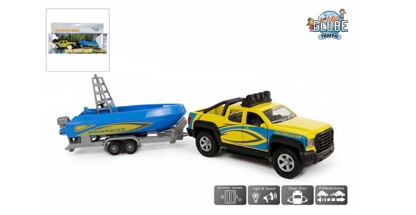 Terreinwagen met trailer en boot met licht en geluid 29 cm