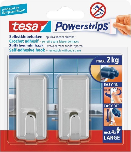 Tesa plakhaakjes met powerstrips L chroom