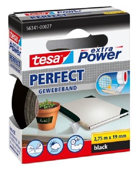 Tesa textieltape 2.75m x19mm  zwart