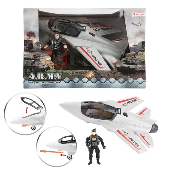 Toi Toys Army Gevechtsvliegtuig militair met soldaat