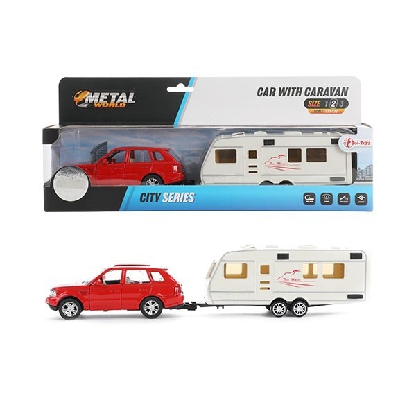 Toi Toys Auto pull back met caravan 1:48