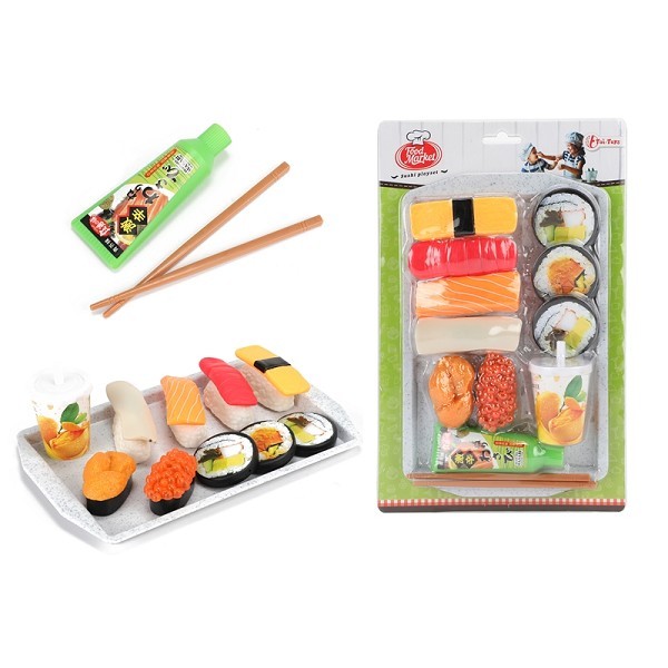 Toi Toys Food market speelset Sushi - eetstokjes+dienblad+saus