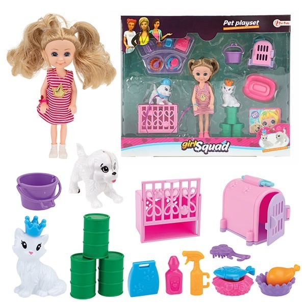 Toi Toys Girl Squad Tienerpop klein incl. hond, kat en accessoires