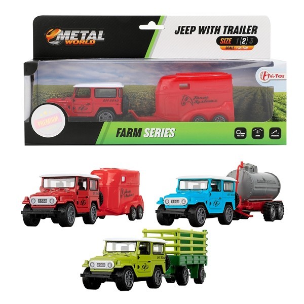 Toi Toys Jeep met landbouwaanhanger pull back