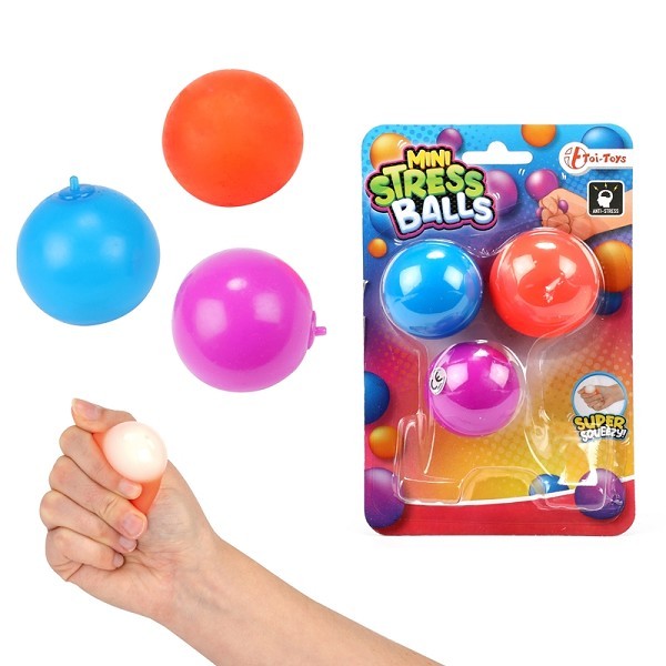 Toi Toys Mini anti stressbal Ø4cm 3 stuks op kaart