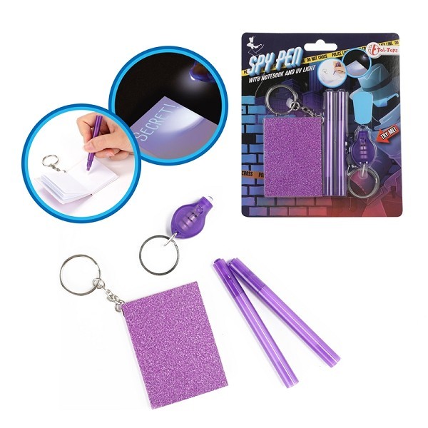 Toi Toys Notitieboek+UV lamp aan sleutelhanger met spy pen voor geheimschrift