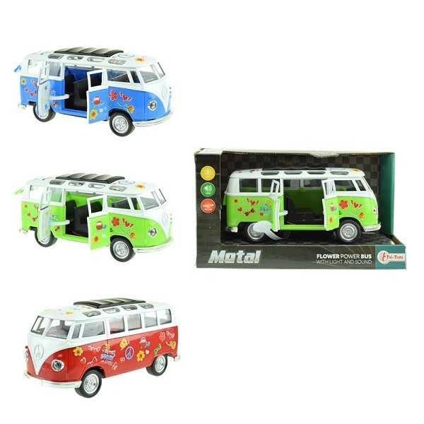 Toi Toys Pull back die-cast FlowerPower bus met licht en geluid