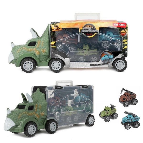 Toi Toys World of Dinosaurs Dinotruck met 3 pull back auto's