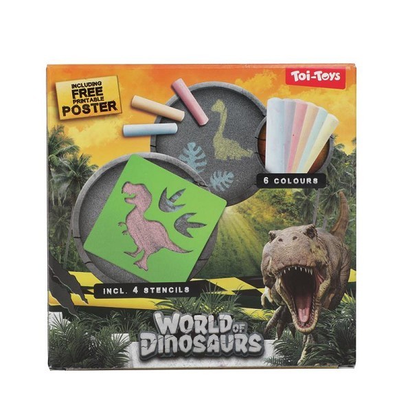 Toi Toys World of Dinosaurs stoepkrijtset met 4 sjablonen