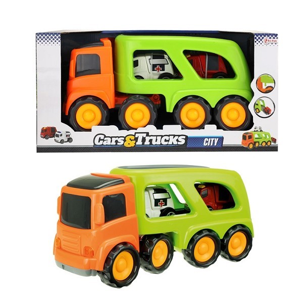 Toi Toys XXL truck met 2 hulpdienstvoertuigen