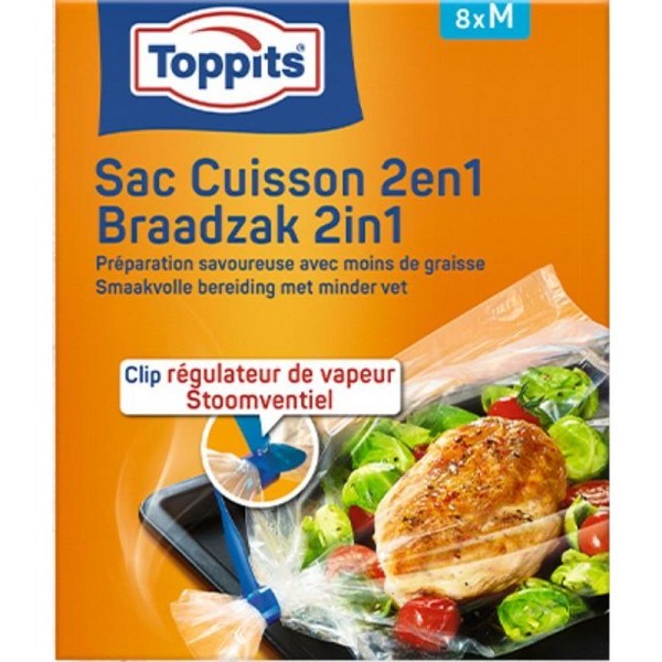 Toppits braadzakken 2-in-1  8 zakken maat M tot 2,5kg