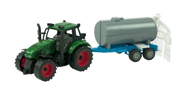 Tractor frictie met aanhanger met injecteur 40cm. Rood of groen. In vensterdoos