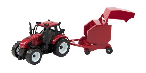 Tractor frictie met balenmaker 37cm. Rood of groen. In Vensterdoos