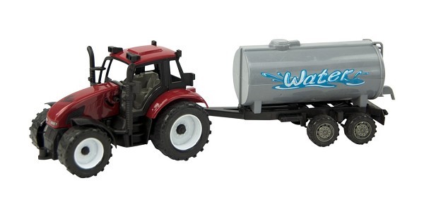 Tractor frictie met watertank aanhanger 37cm. Rood of groen. In Vensterdoos