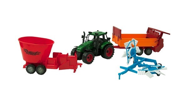 Tractor set met menger, keerder en zaaiaanhangers 37cm