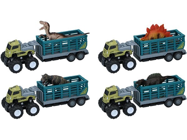 Truck met aanhanger en dino 26x9x9cm