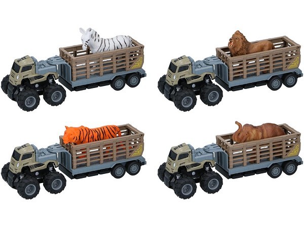 Truck met aanhanger en wild dier 26x9x9cm