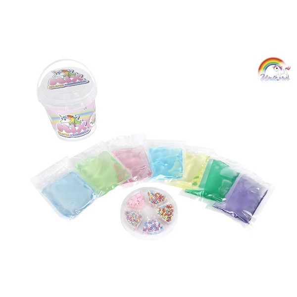 Unicorn mix je eigen putty met glitter en kralen 700gram 13x12,5cm