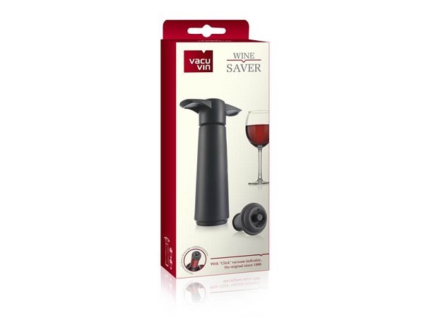 Vacu Vin wine saver zwart met 2 afsluitdoppen