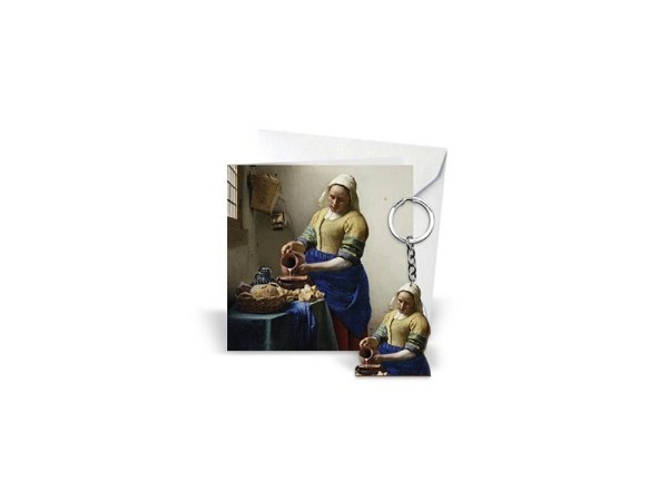 Vermeer Het Melkmeisje giftcard met sleutelhanger van hout