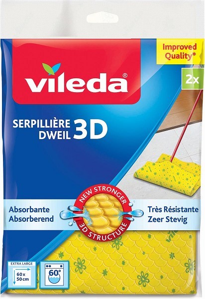 Vileda 3D dweil 60x50cm geel 2 stuks in verpakking