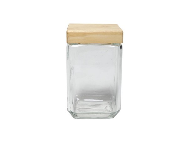 Voorraadpot glas met houten deksel 11x11xh18,5cm 1,7L