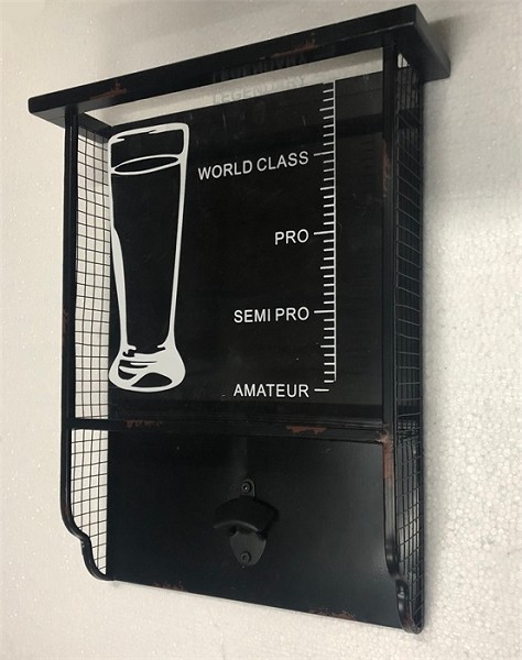 Wandkast bier metaal met glas ervoor inclusief opener 50x40cm